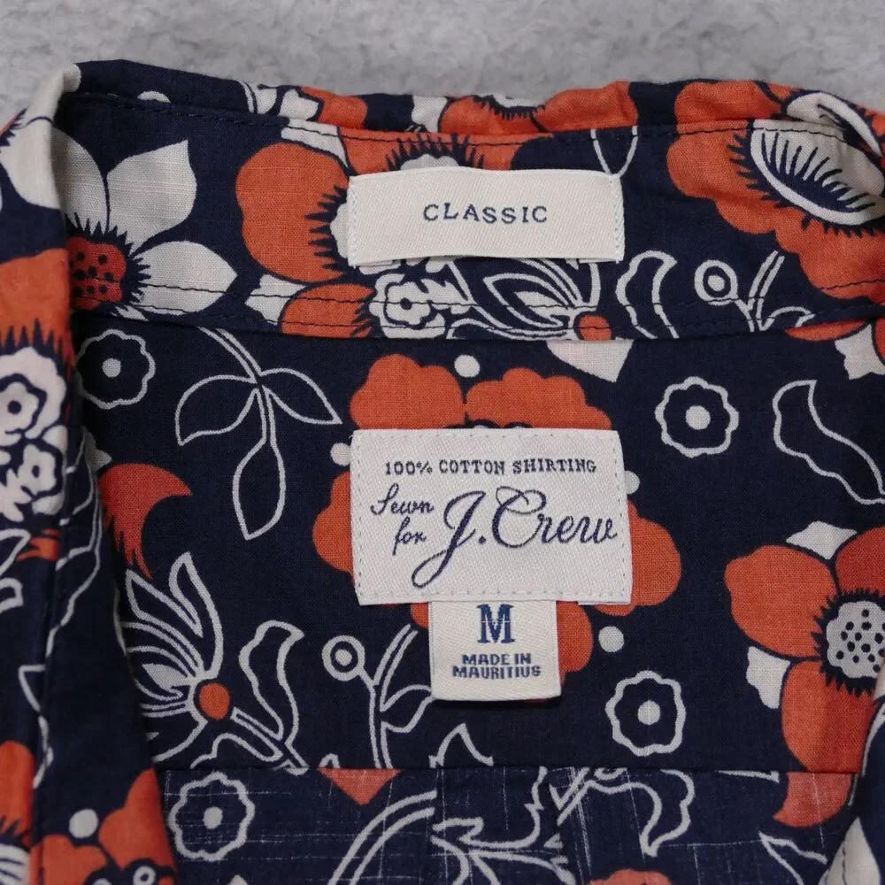 J Crew Floral Shirt Mens Medium Classic Fit Blue Short Sleeve Button Down
